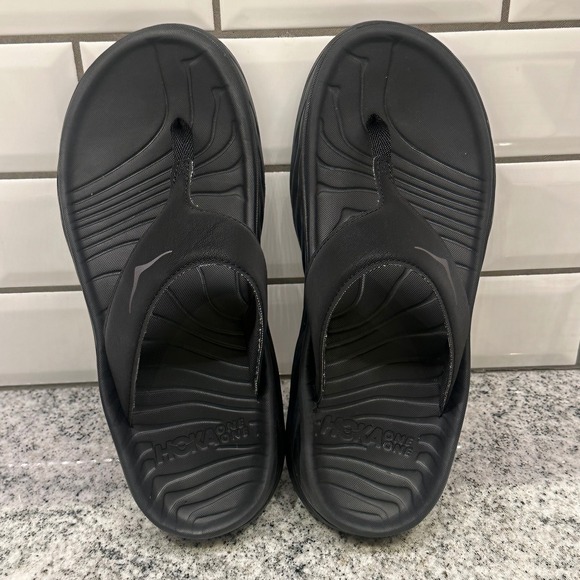 Hoka One One Men's 8 Ora Recovery‎ Flip Flops Black Womens 10 Comfort - Picture 9 of 9